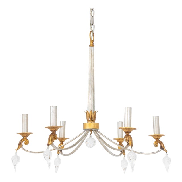 Modern Art Glass Silvered and Giltwood Chandelier For Sale