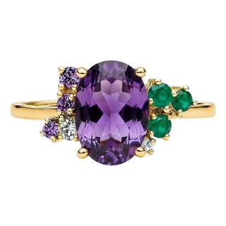 Purple Amethyst Multicolor Ring in 14k Gold, Size 7.5 For Sale