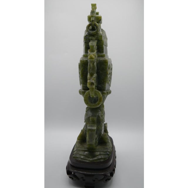 Large Green Serpentine Covered Vase, China For Sale - Image 7 of 13