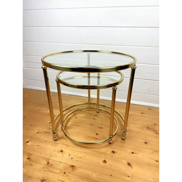 Vintage Nesting Tables in Brass and Glass, 1970s, Set of 2, in Very Good conditions. Designed 1970 to 1979