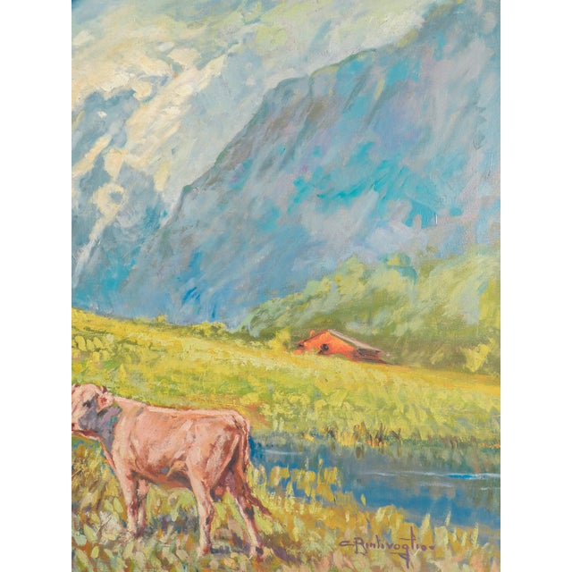 1920s Cesare Bentivoglio, Mountain Landscape, 1920s, Oil on Canvas For Sale - Image 5 of 18