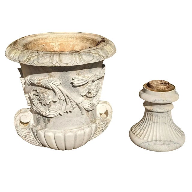 An impressive Italian Neoclassical garden Urn. Features a massive stature with a lovely foliate motif. The urn showcases...