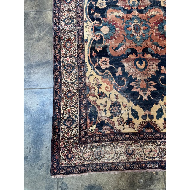 Mid 19th Century Kashan Persian Rug With Navy Medallion For Sale - Image 9 of 9