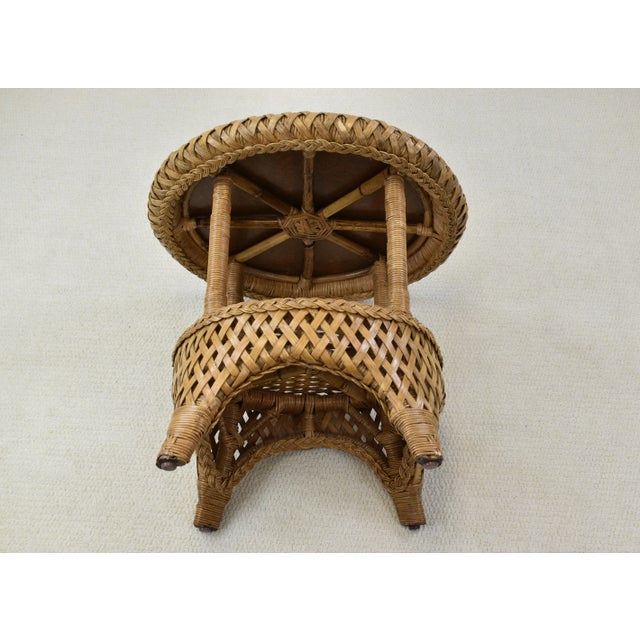 Wood 1970s Vintage Woven Rattan & Bamboo Two Tier Side Table With Glass Top For Sale - Image 7 of 9