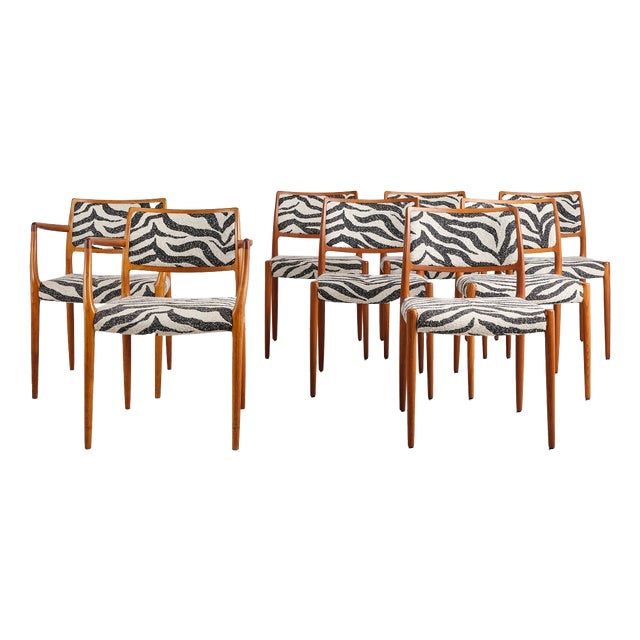 Teak Model 80 Dining Chairs and Model 65 Armchairs by Niels O. Møller for j.l. Møllers, Denmark, 1960s, Set of 8 For Sale