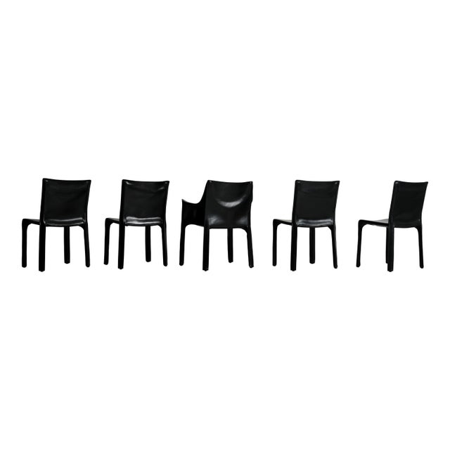Vintage Cab Dining Chairs in Black Leather by Mario Bellini for Cassina, 1977, Set of 5 For Sale - Image 15 of 18