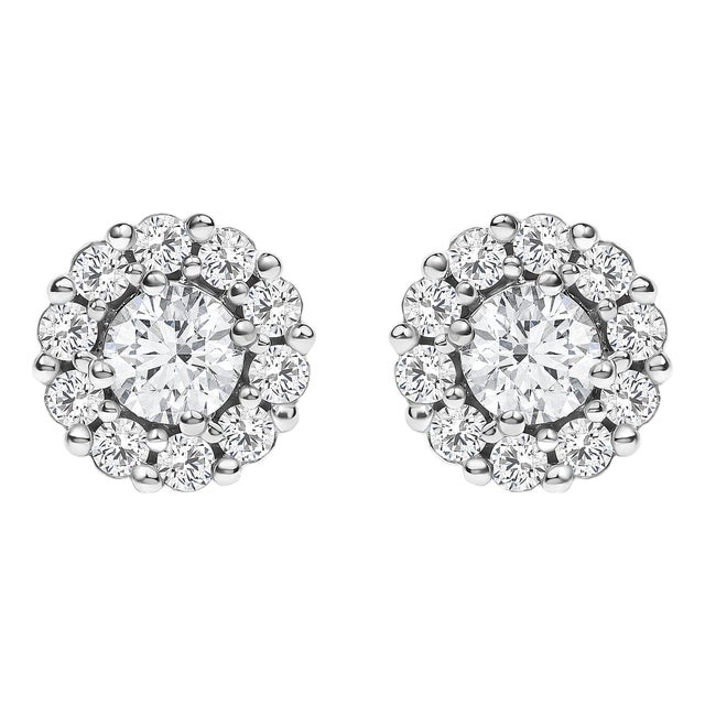 10K White Gold 1 1/2 Cttw Lab Grown Diamond Halo Stud Earrings, Pair For Sale