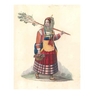 Woman with Flowers - Watercolor by M. De Vito - 1820 ca. 1820 c.a. For Sale