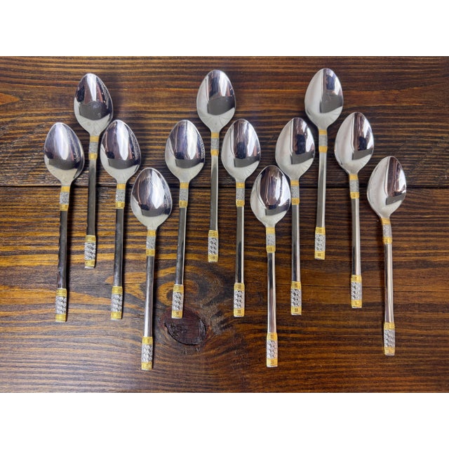 Metal 1990s Wallace Golden Corsica Gold Accent 18/10 Stainless Steel Flatware Set for 12, 64 Piece For Sale - Image 7 of 16
