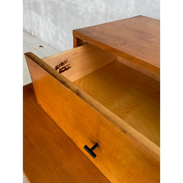 A Paul McCobb Planner Group low table with a separate modular drawer top, made in solid maple. The square table stands on...
