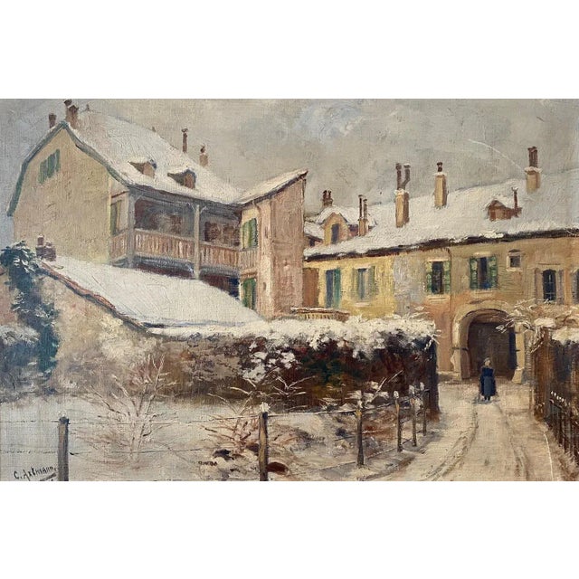 Oil on canvas sold with frame Total size with frame 47x65 cm Signed Christian Axtmann, Swiss artist from the 19th and 20th...