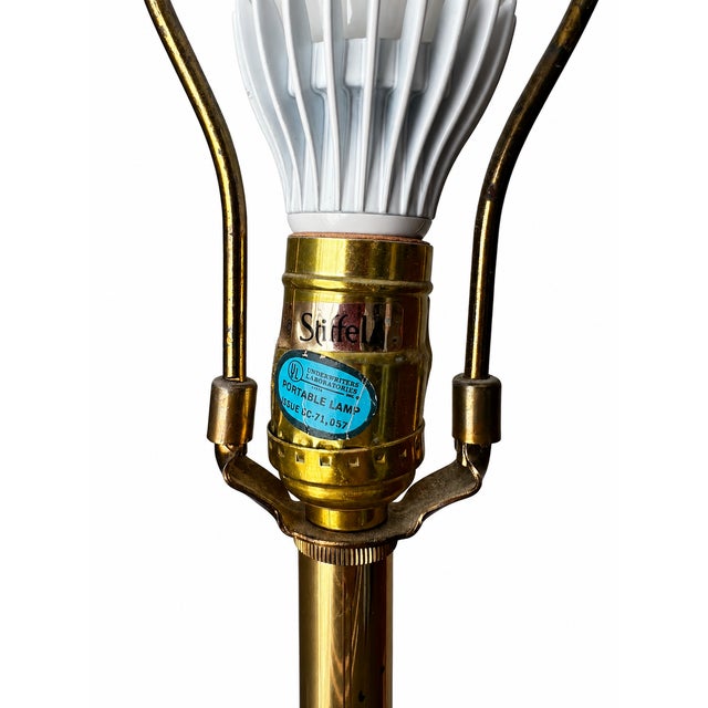 Mid 20th Century Stiffel Brass-Tone Fluted Trophy Urn Table Lamp With Pleated Shade For Sale In Las Vegas - Image 6 of 10