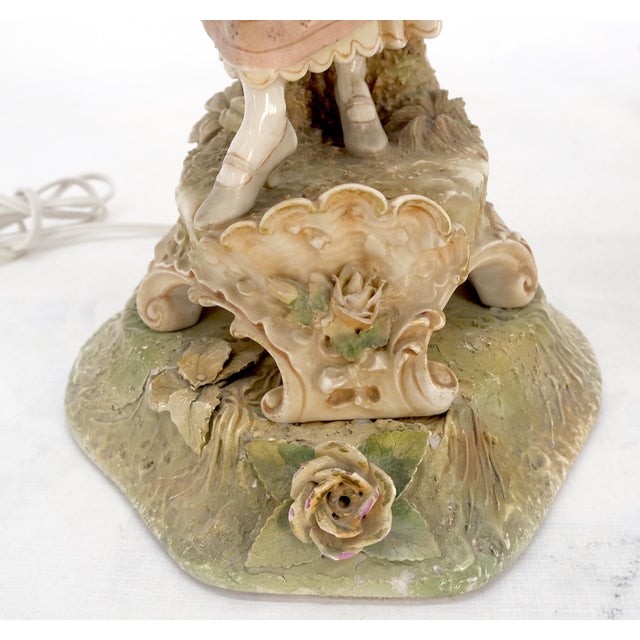 Early 20th Century Pair of Large Porcelain Ceramic Dancing Very Fine Figurines Table Lamps MINT! For Sale - Image 5 of 17