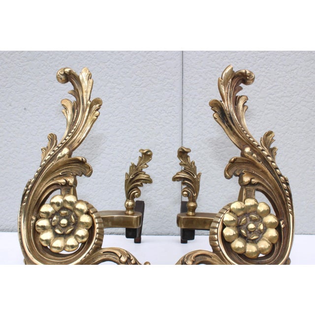 1950s 1950s French Brass Andirons - A Pair For Sale - Image 5 of 13