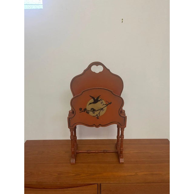 Painted Orange with Black Detailing . Lighthouse Motif on one Side, Crane on the Other. Intricate Bandings on the Legs....