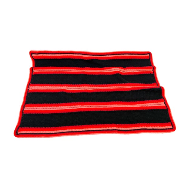 Mid-Century Modern Retro 1970s Large Handmade Textured & Geometric Striped Hot Pink, Red, and Black Crochet Blanket For Sale - Image 3 of 4