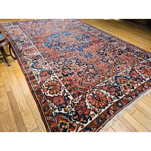 Textile Vintage Oversize Persian Bakhtiari Rug, Hand-Knotted Wool, Geometric Pattern, Burgundy & Ivory, 11x15 For Sale - Image 7 of 16