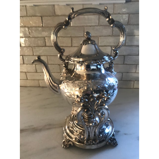 Spectacular 8 piece vintage, hand-chafed silverplated coffee and tea service. Set contains 8 pieces (teapot, coffee pot,...