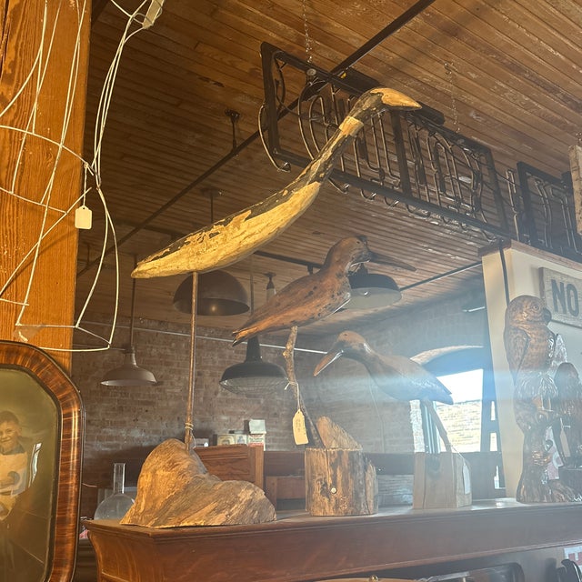 Wood Hand Carved Folk Art Egret For Sale - Image 7 of 8