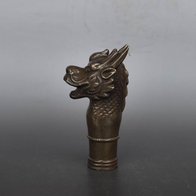 Vintage Pure Silver Dragon Head Cane Handle - Zodiac Walking Stick Topper For Sale - Image 4 of 9