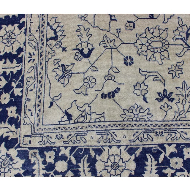 Floral Vintage Oushak in Blue and Cream With All-Over Design 8'0 X 10'7 For Sale - Image 10 of 13
