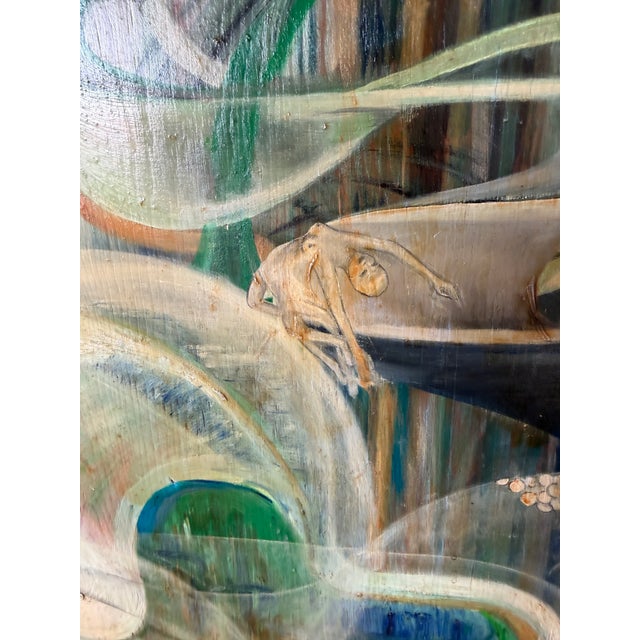 1970s Barbara Conger Expressionist Surrealist Abstract Oil on Plywood Painting, Framed For Sale - Image 10 of 12