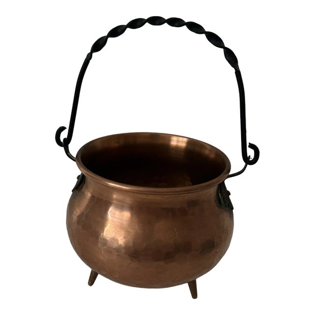 Vintage Mid 20th Century Copper Cachepot Cauldron For Sale