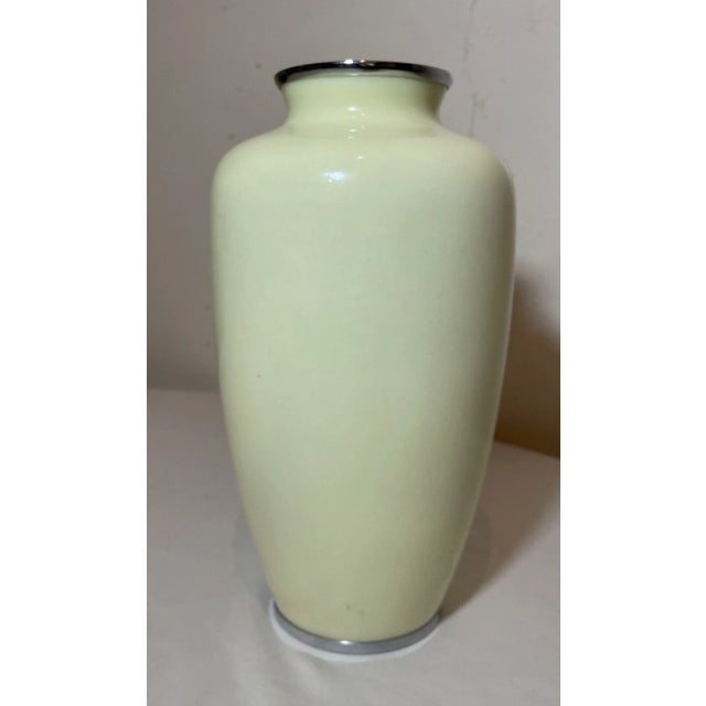 Japanese Vintage Signed Japanese Handmade Yellow Enamel Silver Floral Cloisonné Vase Urn For Sale - Image 3 of 12