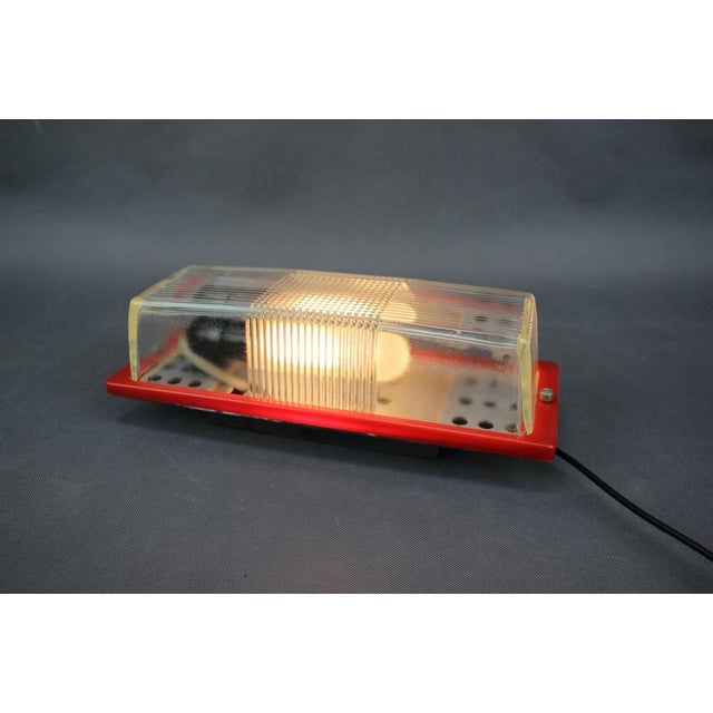 Metal Space Age Wall Lamp with Red Plastic and Glass, Czechoslovak, 1970s For Sale - Image 7 of 11