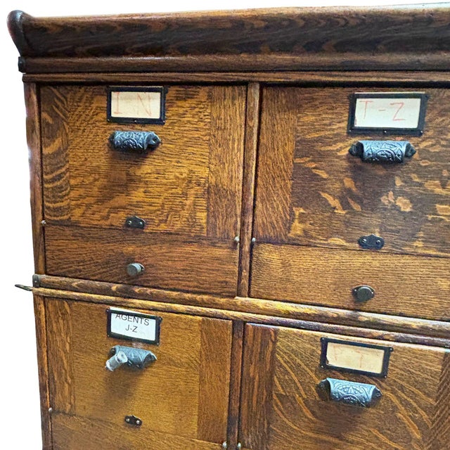 Wood Antique Mahogany 9 Drawer File Cabinet Credenza W/ Art Deco Pulls & Metal Straps For Sale - Image 7 of 14
