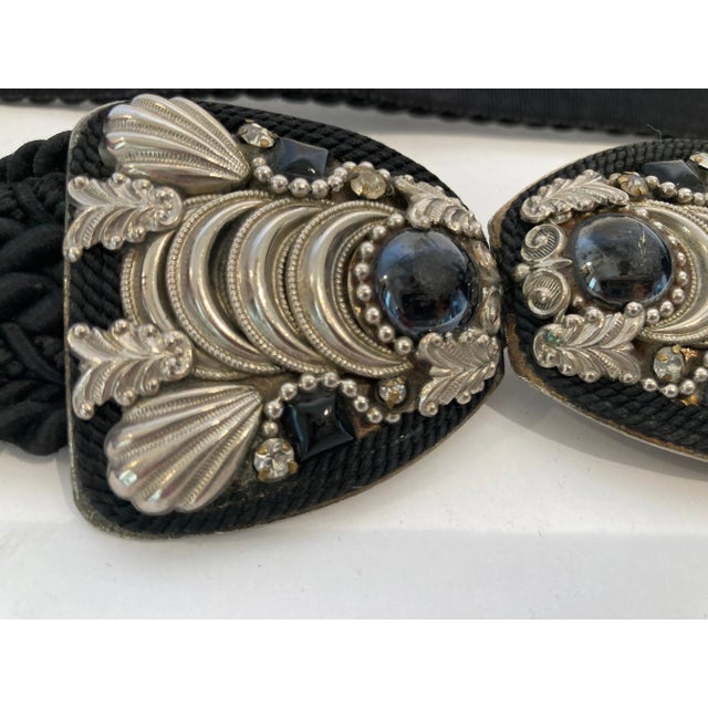 Judith Leiber Judith Leiber Art Deco Black Cotton Silk Velvet Waist Belt With Silver and Stone For Sale - Image 4 of 8