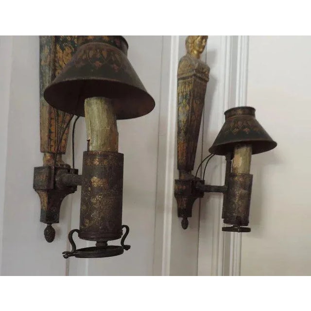 18th Century French Empire Tole Argand Wall Sconces in the Form of Diana 1800 - a Pair For Sale - Image 10 of 11