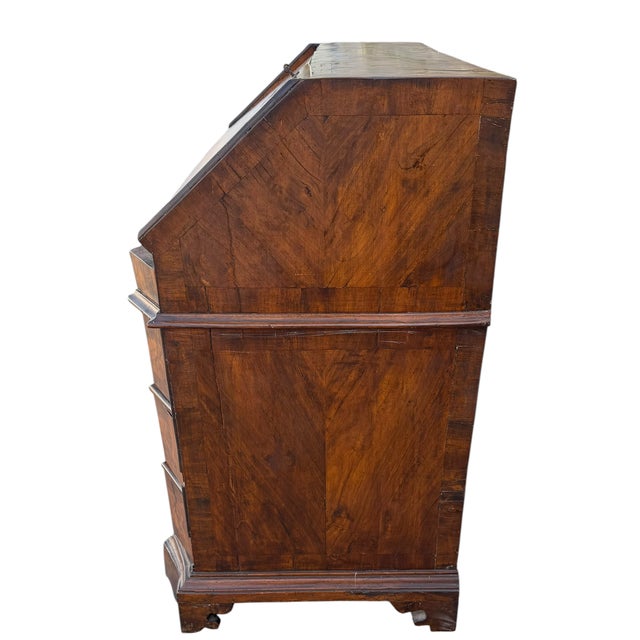 Italian Antique 18th Italian C Oyster Burl Walnut Slant Front Secretary Desk For Sale - Image 3 of 4