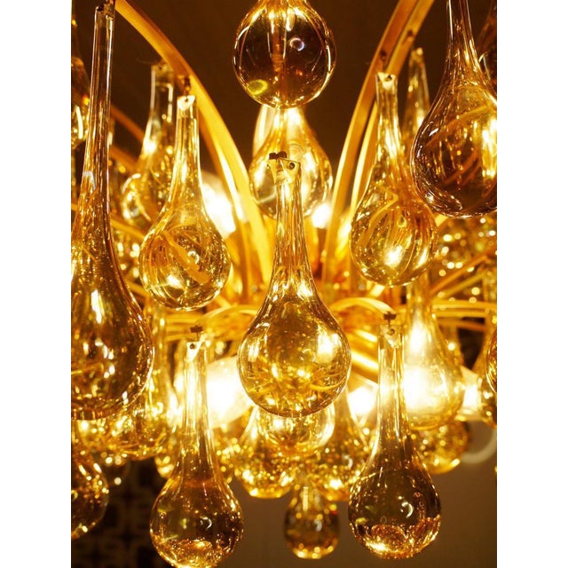1970s Murano Glass and Brass Tear Drop Chandelier from Palwa, Germany, 1970s For Sale - Image 5 of 8