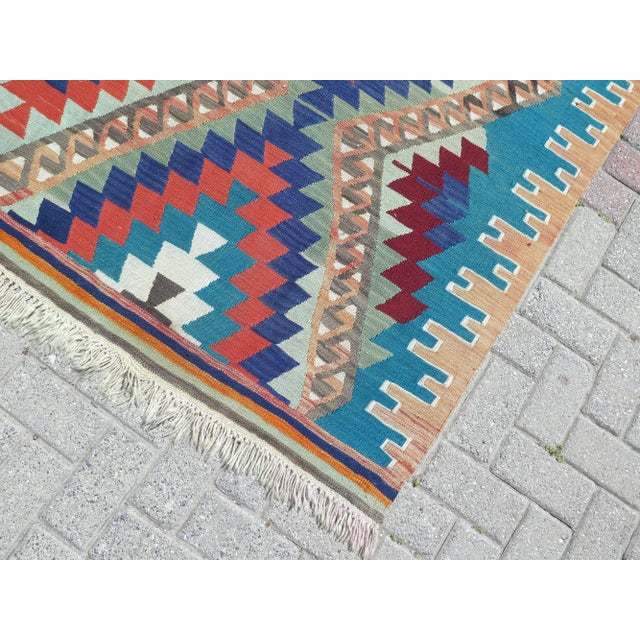 Mid 20th Century 1960s Soft Pastel Colors Natural Wool Handmade Turkish Kilim Rug For Sale - Image 5 of 11