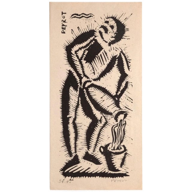 Arturo Peyrot, Figure, Woodcut, Mid-20th Century For Sale