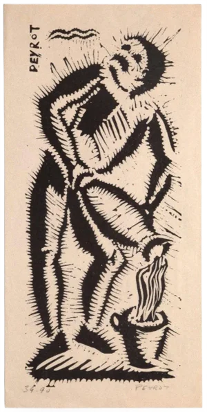 Arturo Peyrot, Figure, Woodcut, Mid-20th Century