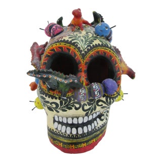 Alfonso Castillo Orta Caterpillars Day of Dead Skull Mexican Folk Art Pottery For Sale