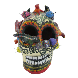 Alfonso Castillo Orta Caterpillars Day of Dead Skull Mexican Folk Art Pottery