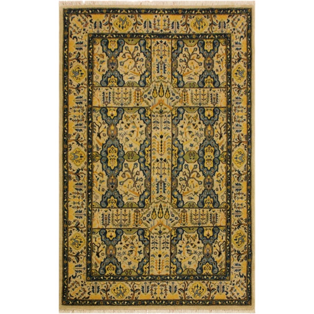 Ivory 1980s Semi Vintage Ivory/Teal Turkish Hand-Knotted Rug -4'2 X 6'1 For Sale - Image 8 of 8