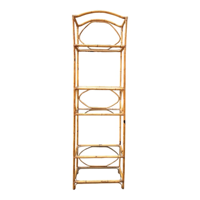 1970s Bamboo, Rattan & Glass Étagère For Sale