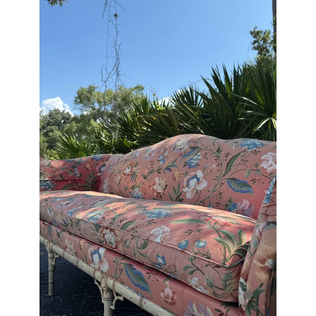 Ornamental & Decorative Materials Vintage Hickory Chair Mark Hampton Collection Camelback Floral Upholstered Sofa For Sale - Image 7 of 12