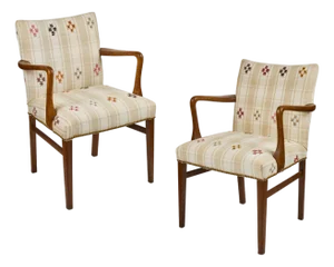 Mid-Century Danish Teak Arm Chairs, Newly Upholstered in a Vintage Turkish Rug | Pair