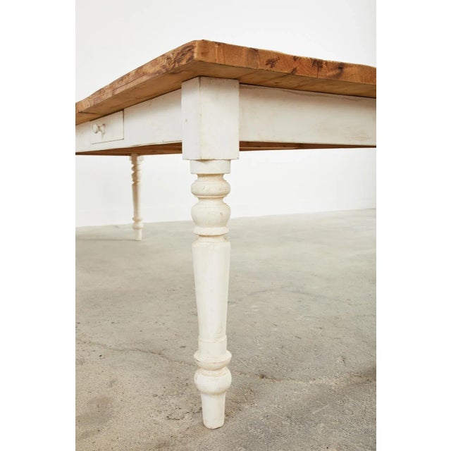 American Country Painted Pine Farmhouse Dining Harvest Table For Sale - Image 11 of 13