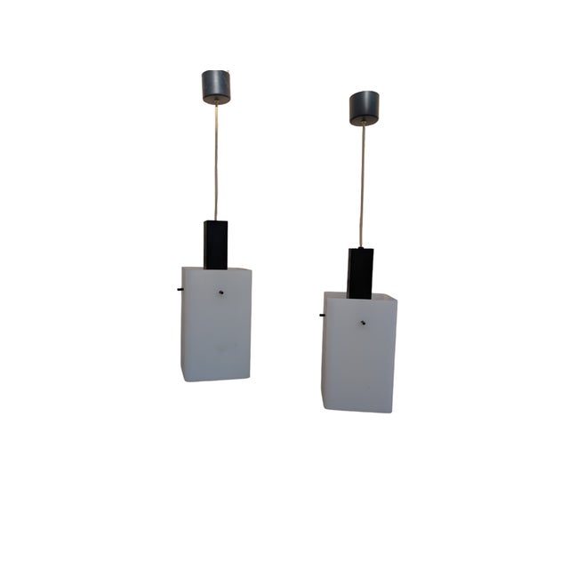 Pendant Lamps in Opaline Glass and Iron, 1950s, Set of 2 For Sale - Image 11 of 11