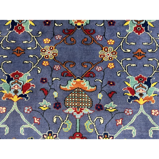 Blue Floral Sultani Wool Area Rug With Natural Dyes, 4'9" X 6'10" For Sale - Image 6 of 13