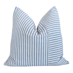 French Blue & White Striped Farmhouse Nautical Coastal Feather/Down Pillow 20” Square