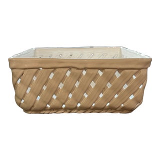 Vintage Neuwirth Portugal White Ceramic Basketweave Centerpiece Basket For Sale