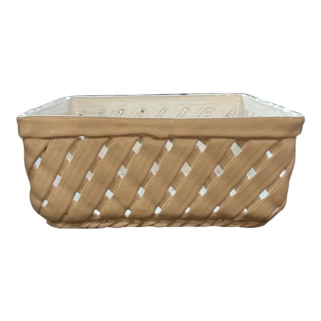 Vintage Neuwirth Portugal White Ceramic Basketweave Centerpiece Basket For Sale