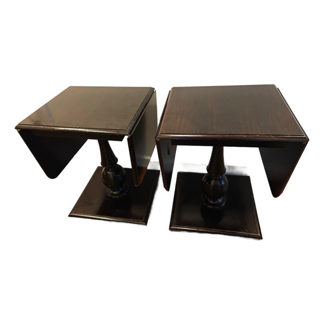 Thomas O'Brien Davis Mahogany Drop Leaf Side Tables - A Pair For Sale